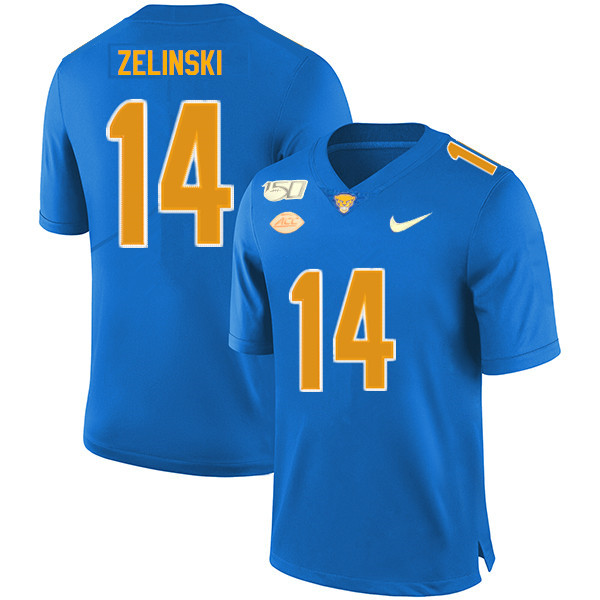 2019 Men #14 Tyler Zelinski Pitt Panthers College Football Jerseys Sale-Royal